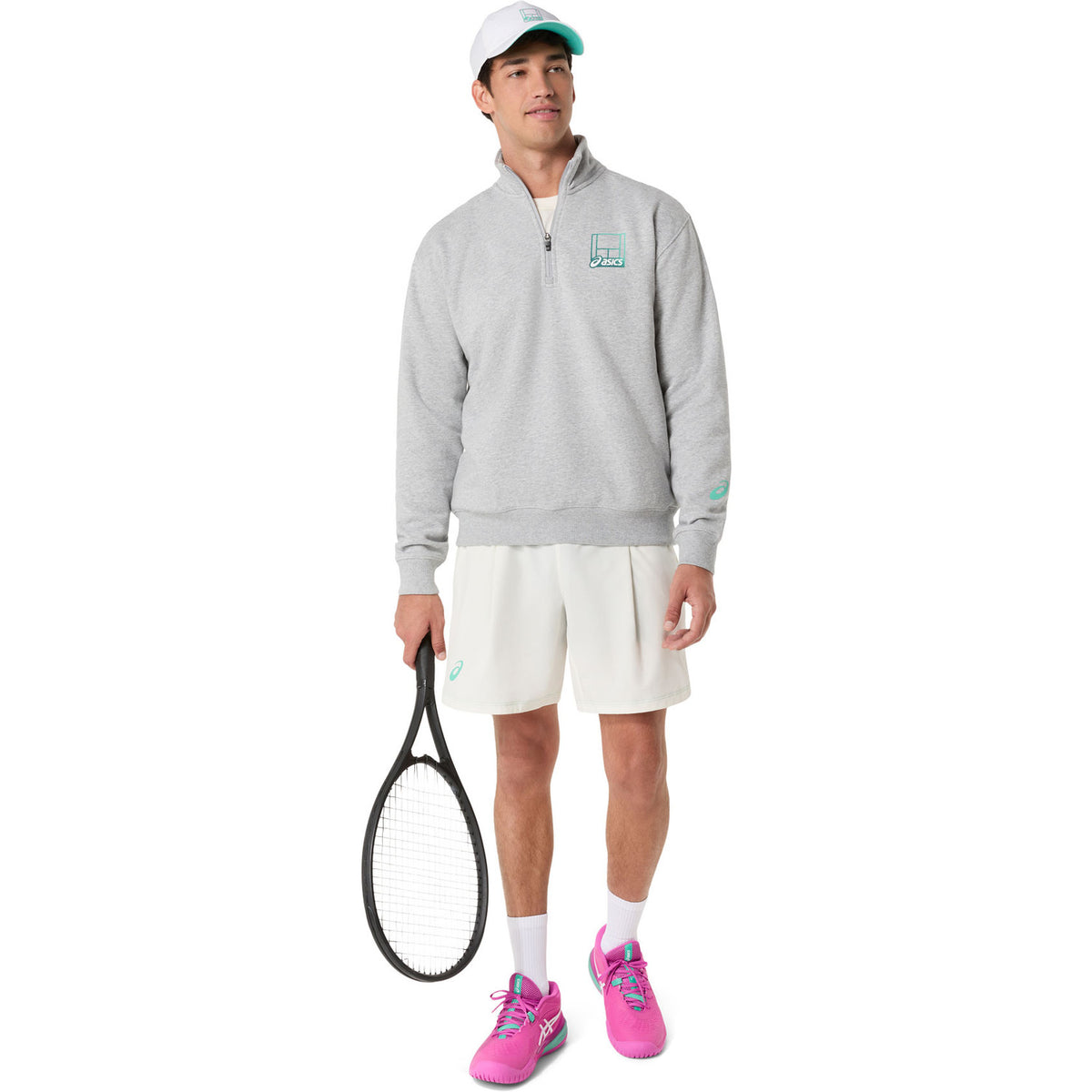 Asics Court Core Graphic Half Zip Sweatshirt - Grey