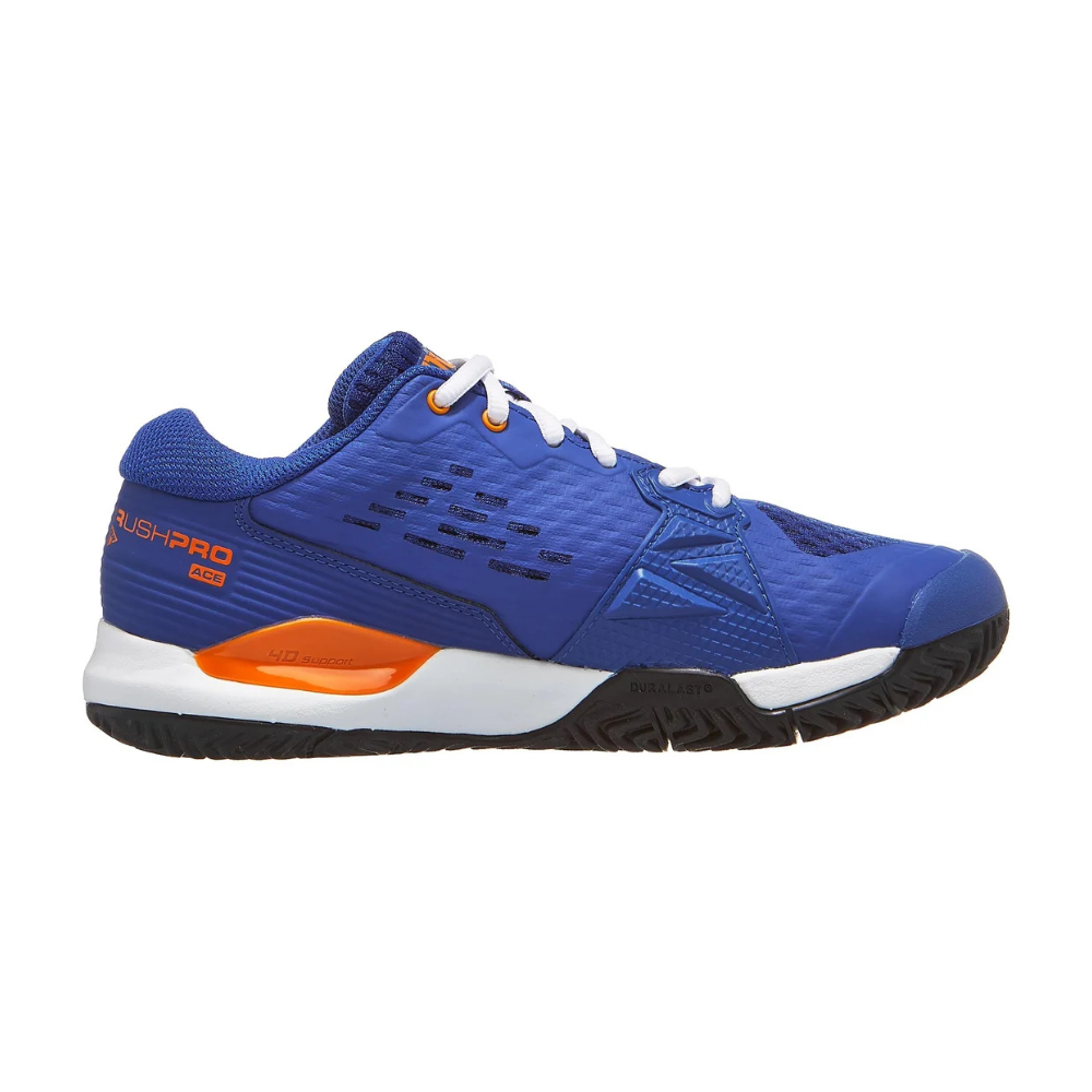 Wilson Rush Pro Ace Junior Shoes - Deja Vu Blue/Orange Tiger/White